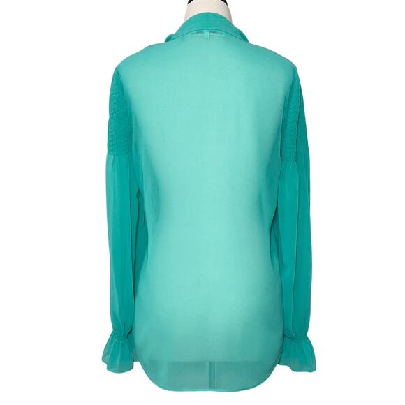 Diane von Furstenberg SZ S Teal Blue Green Long Sleeve Blouse - Picture 7 of 9